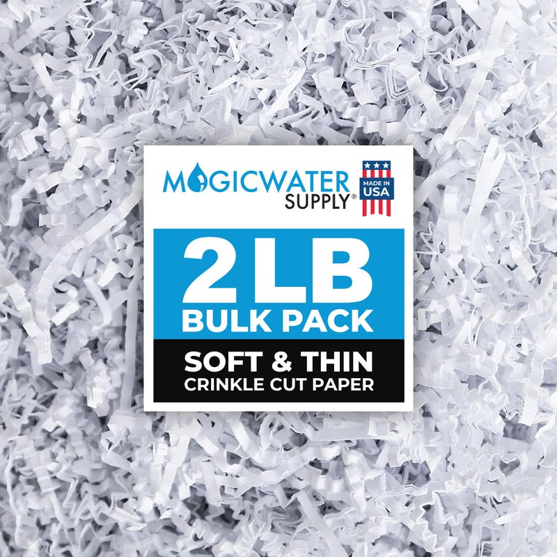 MagicWater Supply Soft & Thin Crinkle Cut Paper - 2 LB - White - Paper Shred Filler for Gift Wrapping, Basket Filling, Birthdays, Weddings, Anniversaries, Valentines Day, and other occasions - Image 1